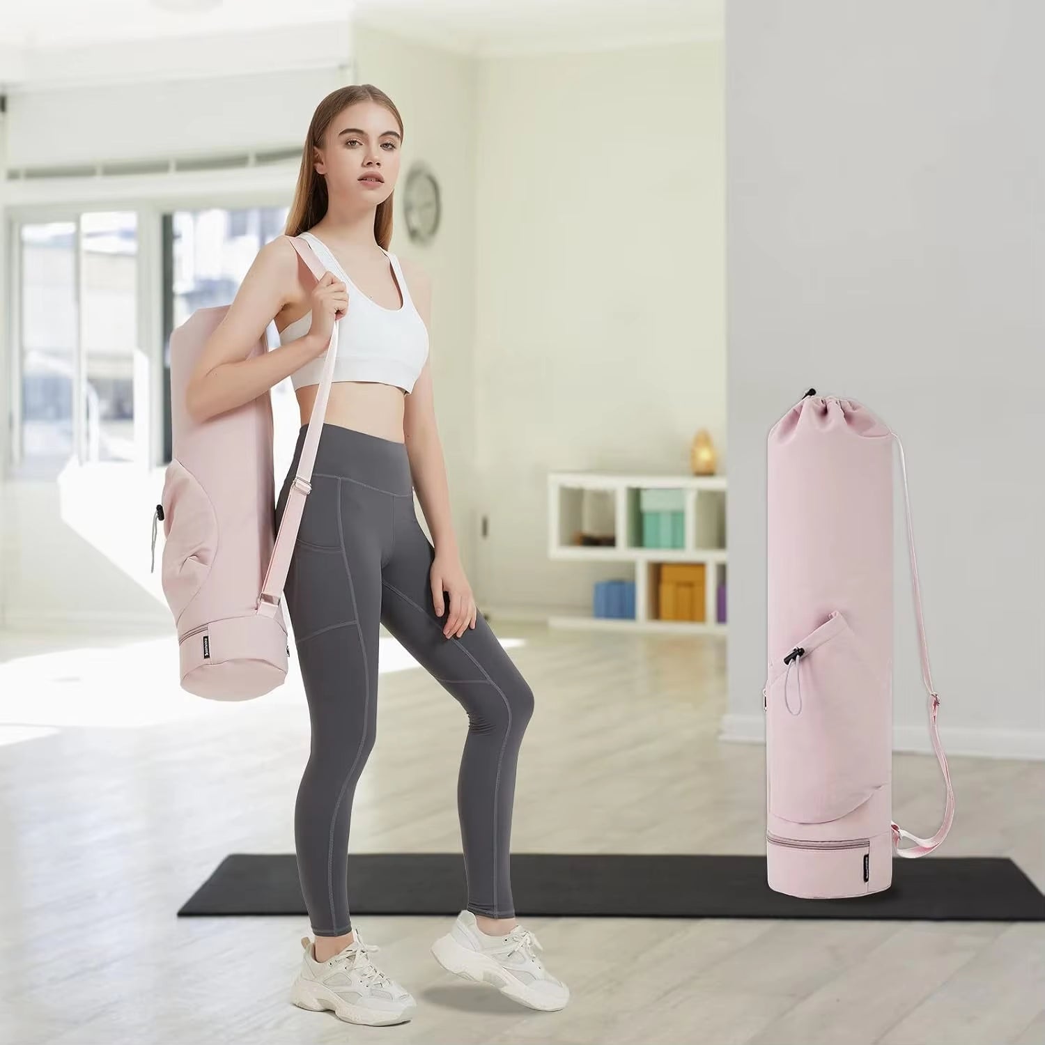 Multi-Functional Yoga Mat Bag with Water Bottle Pocket Wet Storage for Gym Pilates Fitness - Carrier Tote