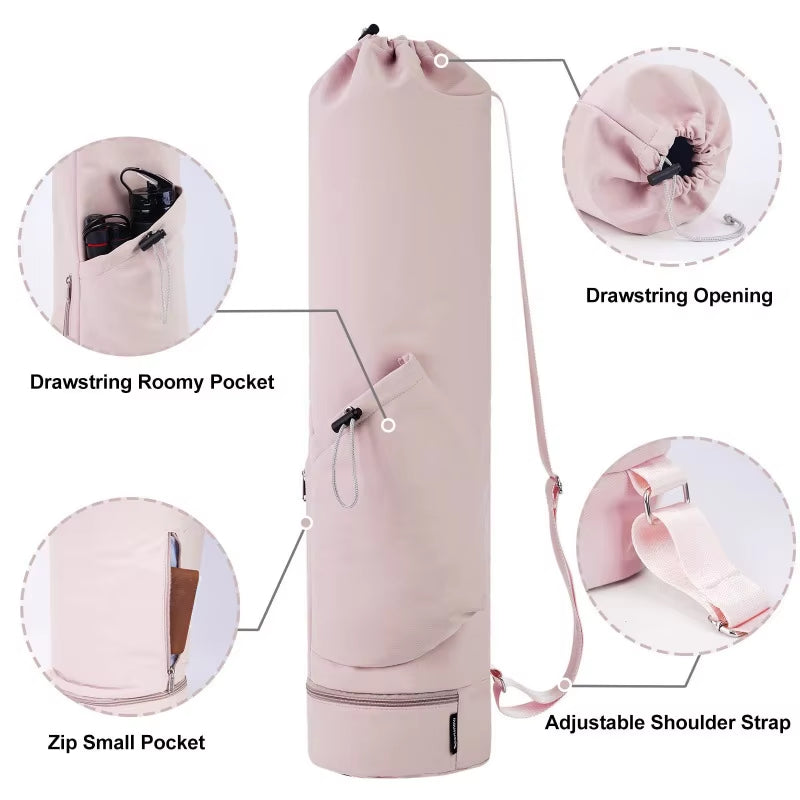 Multi-Functional Yoga Mat Bag with Water Bottle Pocket Wet Storage for Gym Pilates Fitness - Carrier Tote