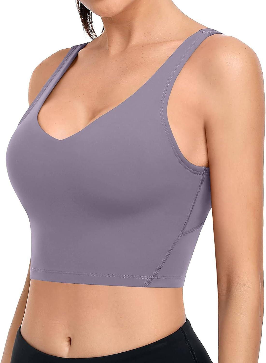 Built in Bra Workout Tops for Women Padded Sports Bra Yoga Tank Medium Support Purple