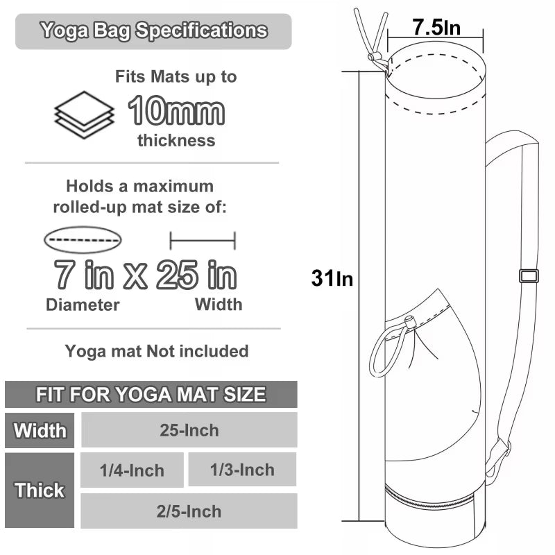 Multi-Functional Yoga Mat Bag with Water Bottle Pocket Wet Storage for Gym Pilates Fitness - Carrier Tote