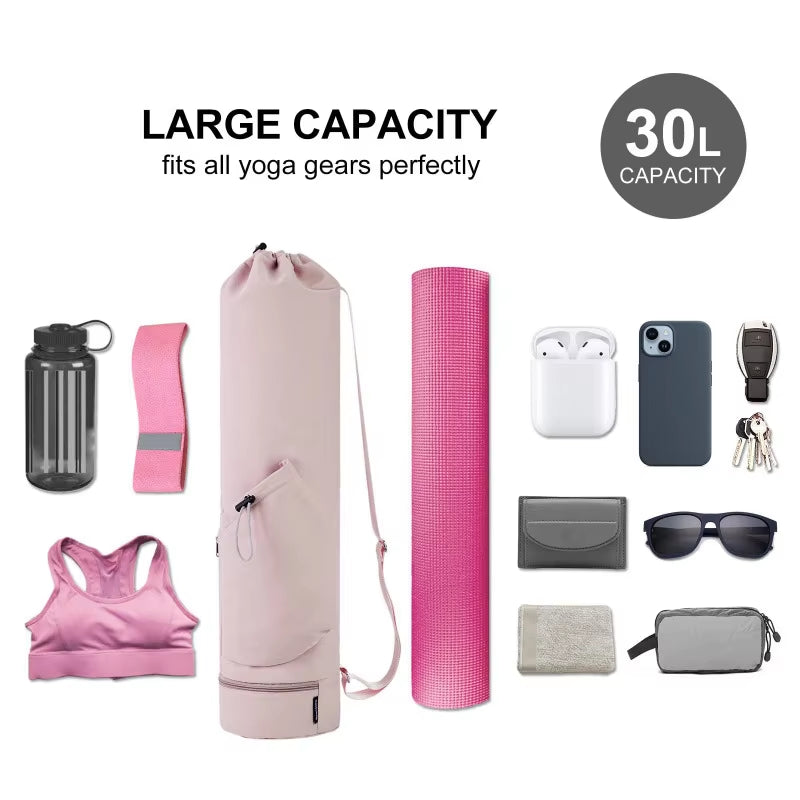 Multi-Functional Yoga Mat Bag with Water Bottle Pocket Wet Storage for Gym Pilates Fitness - Carrier Tote